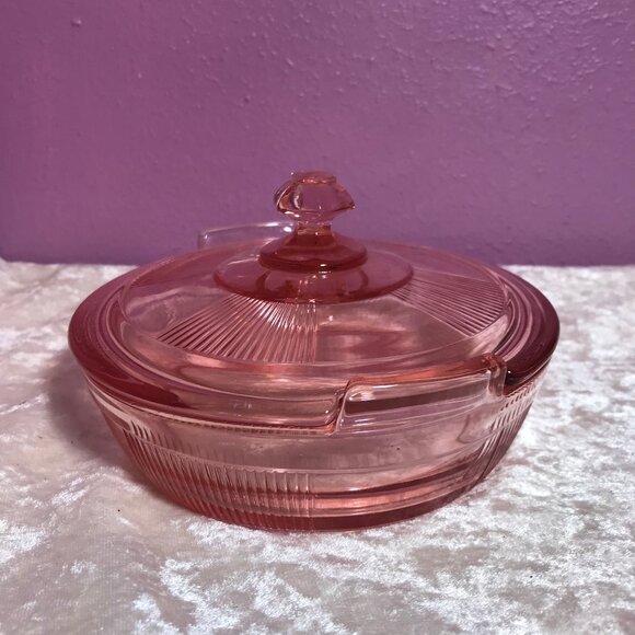 Heisey Vintage Pink Depression Glass Lemon Butter Dish Panel & Pleat Collectible - Picture 2 of 10